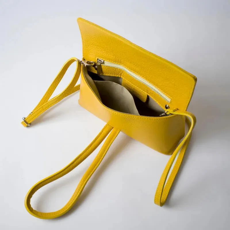 Yellow Modern Leather Clutch & Crossbody Bag