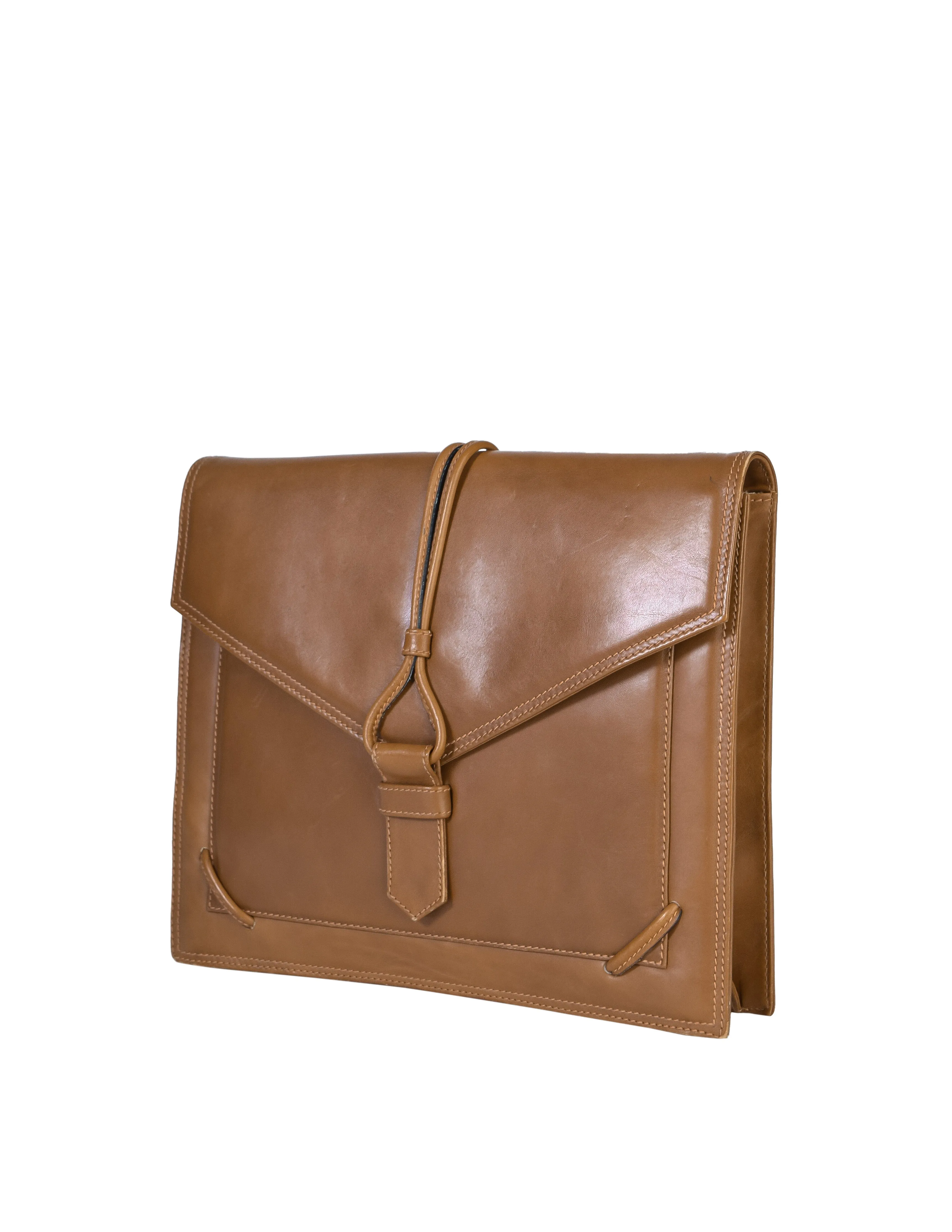 Yves Saint Laurent Vintage Chestnut Brown Leather Envelope Clutch Bag